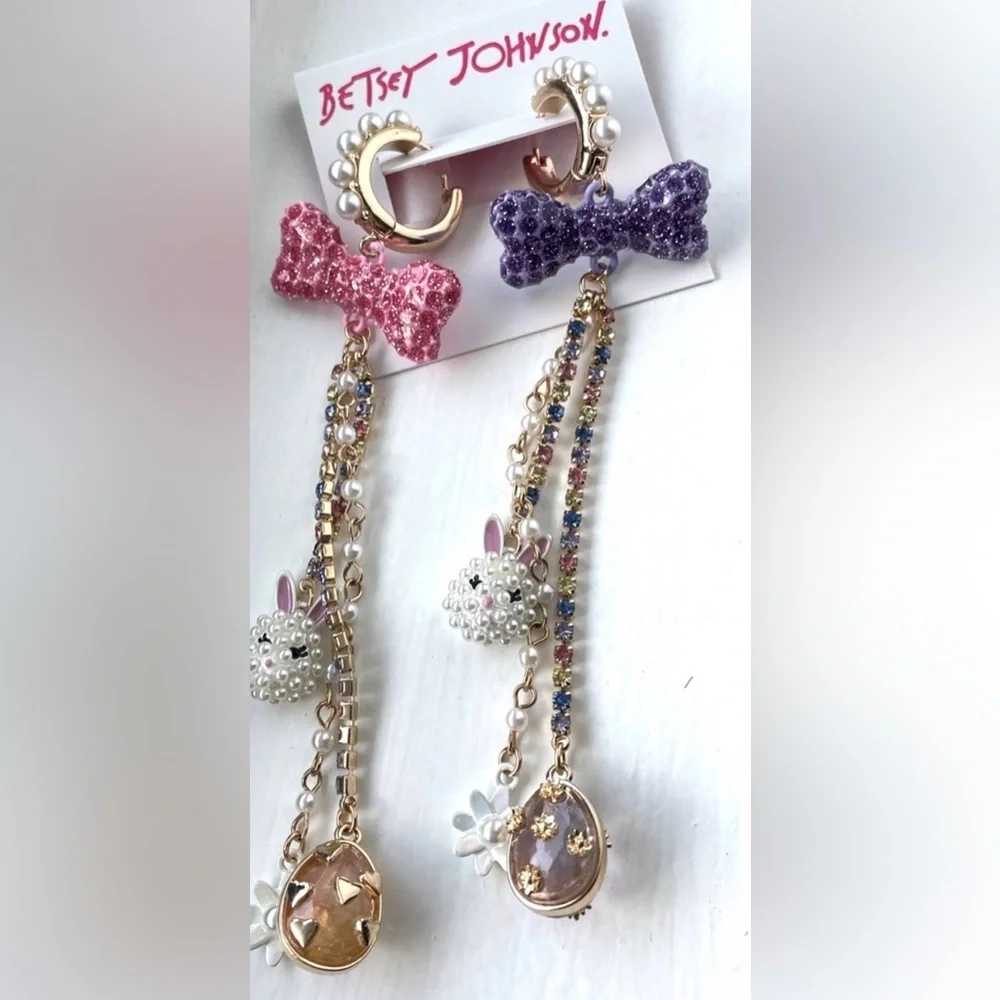 Betsey Johnson Colorful Bunny  & bow  Earrings